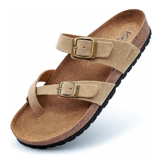 GONKOS®, infradito donna in pelle, vera pelle, sughero naturale, infradito donna estive ciabatte donne uomo, qualità made in spain, colore taupe 42