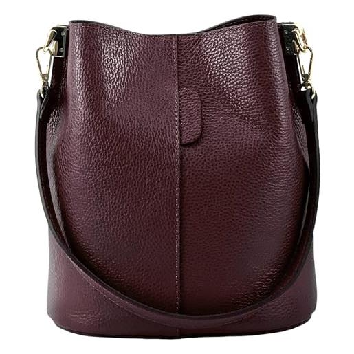 Modarno borsetta a secchiello giulia in vera pelle dollaro 23x16x27 cm (bordeaux scuro)