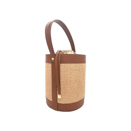 Superflybags donna borsa secchiello a mano in vera pelle con rafia modello ghana 20x24x20 made in italy
