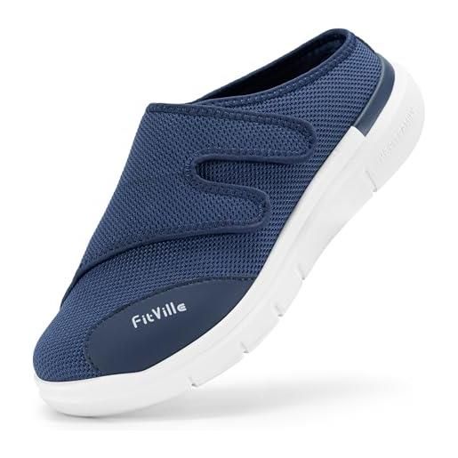 FitVille pantofole diabetiche per uomo scarpe extra larghe per piedi gonfi ciabatte regolabili per la neuropatia dolorosa dei piedi degli anziani