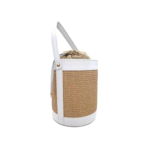 Superflybags donna borsa secchiello a mano in vera pelle con rafia modello ghana 20x24x20 made in italy