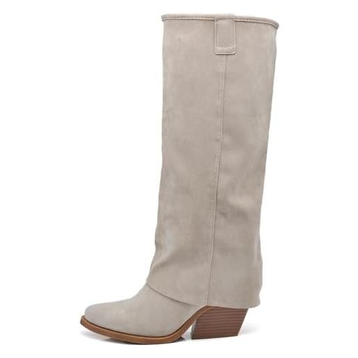 IF fashion scarpe stivali texani arricciati da donna con ghetta risvolto mp627