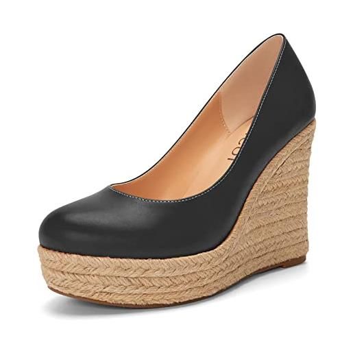 Aachcol donna piattaforma zeppa chunky blocco alto high tacco heel pumps slip-on rotonda chiusa punta dress scarpe feste matte nero 10 cm 35 eu