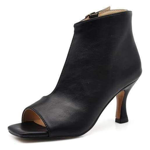 IF stivaletti scarpe da donna sandali a tronchetti spuntati da sera cerimonia matrimonio tacco a rocchetto mp2641-1 nero n. 38