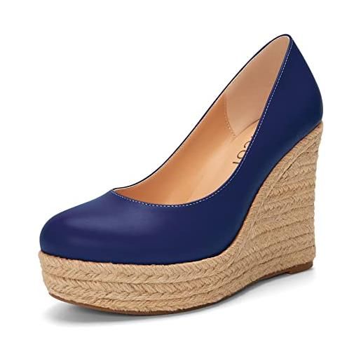 Aachcol donna piattaforma zeppa chunky blocco alto high tacco heel pumps slip-on rotonda chiusa punta dress scarpe feste matte blu d 10 cm 39 eu