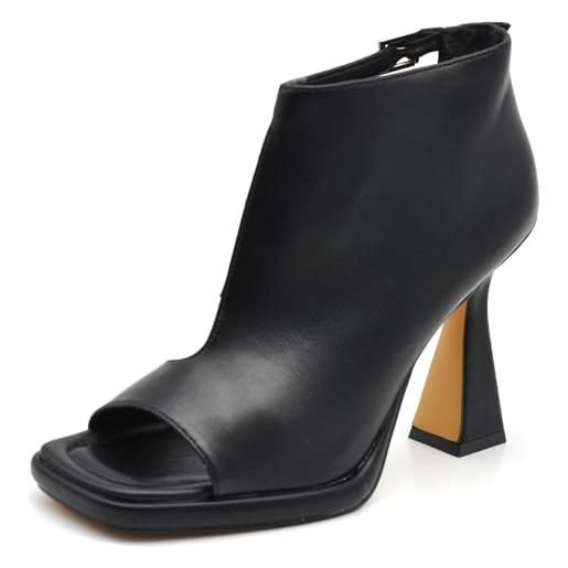 IF stivaletti scarpe da donna sandali a tronchetti spuntati da sera cerimonia matrimonio tacco a rocchetto s669 nero n. 37