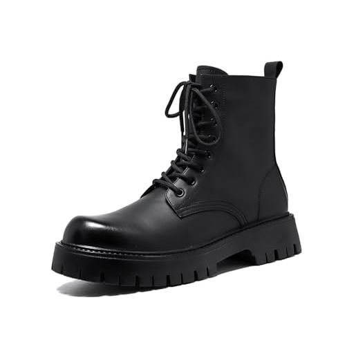 MANLADUO stivali alti da uomo, in pelle, stile britannico, con cerniera, stile vintage americano, nero, 43 eu
