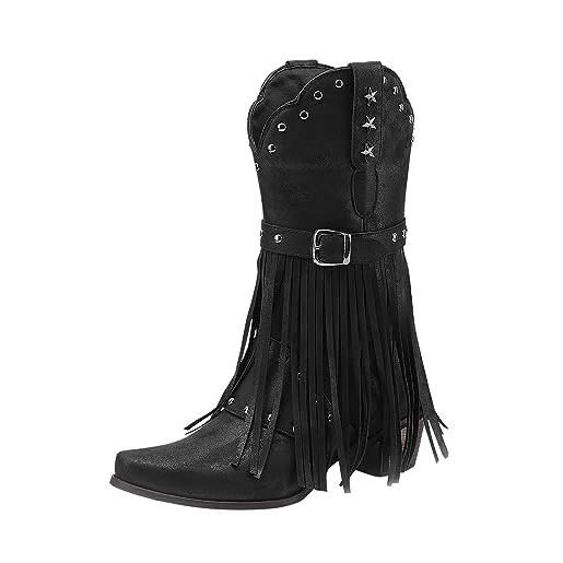 Kobilee stivali donna alti alto con tacco stivali texani anfibi frange stivali equitazione biker invernali stivali cowboy western pelle stivaletti stivali camperos camoscio vintage