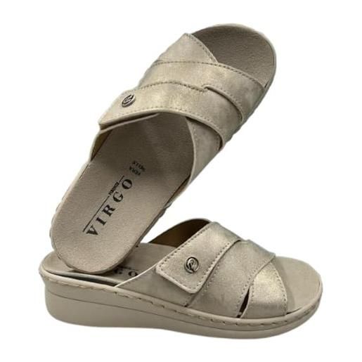 VIRGO FIRENZE ciabatte donna con regolazione a strappo e plantare estraibile in vera pelle - comfort e supporto ideale, platino, 40