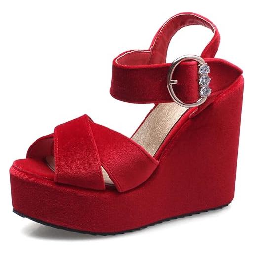 Lroey Reoly donna zeppa sandals con plateau punta rotonda vestito sandali ls1090 rosso numero 37 eu