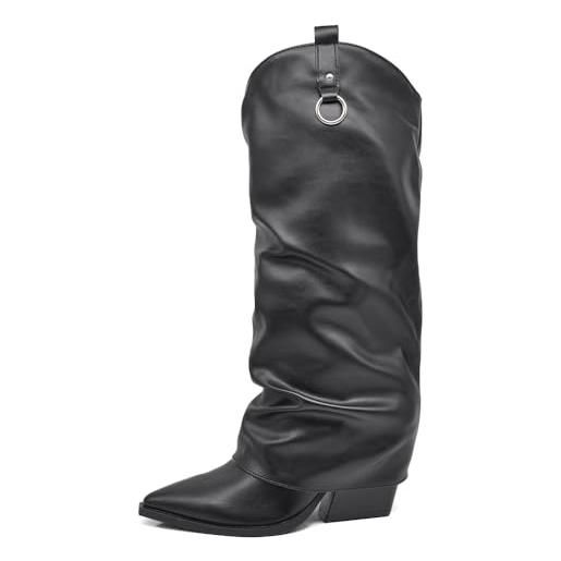 IF fashion scarpe stivali texani arricciati da donna con ghetta risvolto mp627