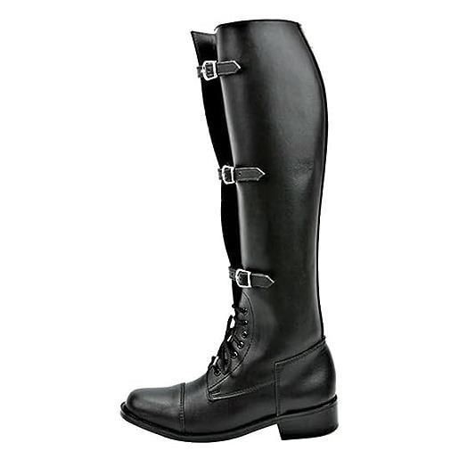 PIKETU stivali da cavaliere a albero lungo in pelle, scarpe da equitazione stringate alla moda, stivali da equitazione con 3 fibbie per cinture, per l'uso quotidiano da uomo, nero, 47