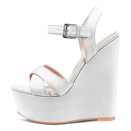 Castamere donna alto high zeppa piattaforma tacco heel 15 cm heels aperte sulla punta sandali cinturino alla caviglia fibbia sexy dress da matrimonio bianco raso 37 eu