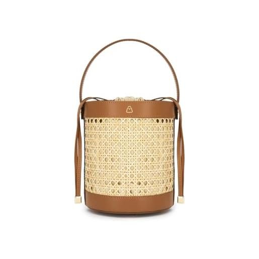 PELLETTERIA MARANT vienna small secchiello in pelle e paglia con tracolla (cuoio)