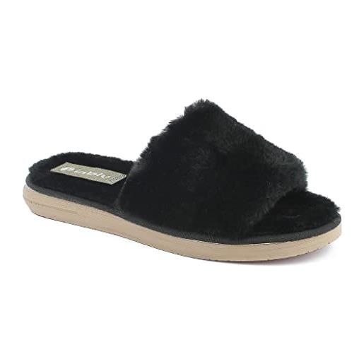 Inblu pantofole cozy aperte pelliccetta, donna, nero, 36 eu