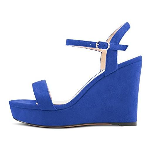 NobleOnly donna alto high tacco heel zeppa piattaforma cinturino alla caviglia sandali slingback aperte sulla punta sexy cute feste 10 cm heels blu reale scamosciato 38 eu