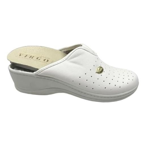 VIRGO FIRENZE pantofole donna con plantare estraibile in pelle traspirante antibatterico calzature professionali antishock italiane, bianco, 37