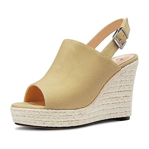 Castamere donna alto high zeppa piattaforma tacco heel aperte sulla punta slip-on sandali slingback ballo casual estate 10 cm heels beige a 35 eu