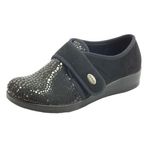 Fly Flot | full slipper woman, pantofole donna animalier con strappo regolabile, ciabatta con tomaia stretch adattiva in microfibra elasticizzata, sottopiede in microfibra, nero, 41