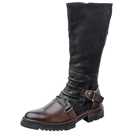 DJFOG stivali alti al ginocchio da uomo, scarpa medievale in pelle stivali da equitazione retrò gotici con fibbia in metallo scarpe da cavaliere guerriero multi taglia, marrone, 42 eu