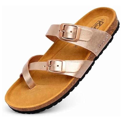 GONKOS®, infradito donna in pelle, vera pelle, sughero naturale, infradito donna estive ciabatte donne, qualità made in spain, colore rosa metallizzato 41