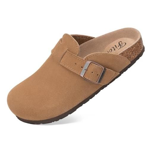 FITORY sabot donna slip-on comodi in pelle con suola in sughero morbida scarpe con plantare, taglie 36-43