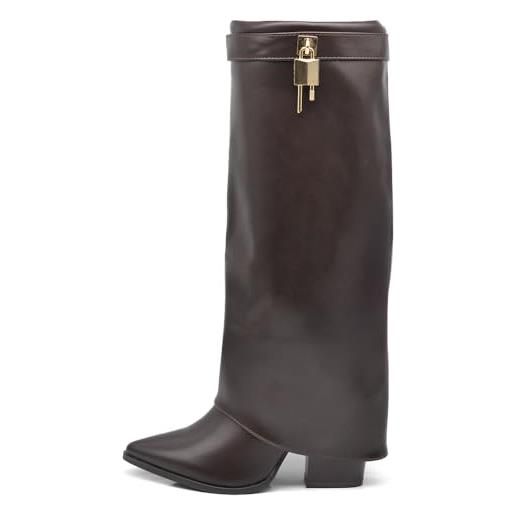IF fashion stivali alti a punta gambale a ghetta cownboy texani con tacco alto da donna ga017