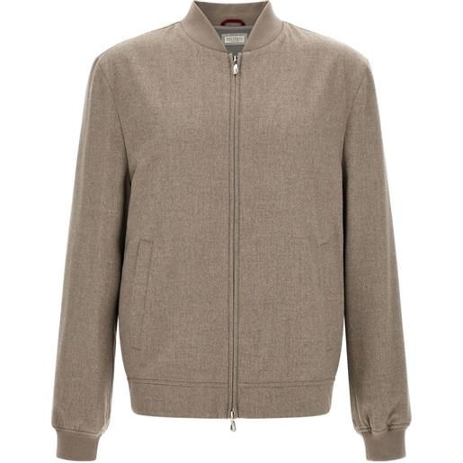 Brunello Cucinelli mélange-texture zip-up bomber jacket - grigio