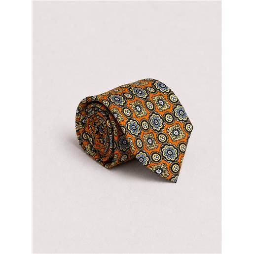 Amirante Antica Sartoria Napoletana cravatta uomo 3 pieghe in seta twill arancione fantasia maiolica