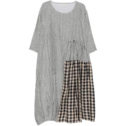 Aodress abito midi a righe con inserto a quadretti - bianco