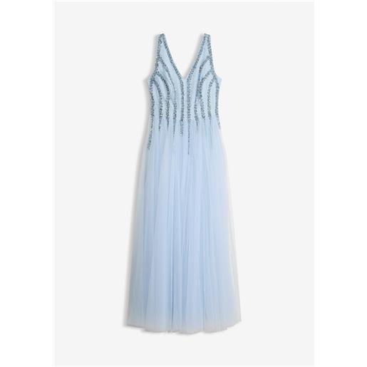 bonprix abito lungo in fine tulle con ricami e paillettes-blu