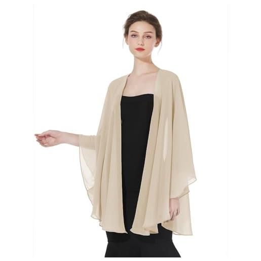 BEAUTELICATE coprispalle chiffon donna elegante scialle cardigan kimono lungo con giromanica trasparente cover up estivo mantelle per abiti sposa damigella matrimonio festival (champagne)