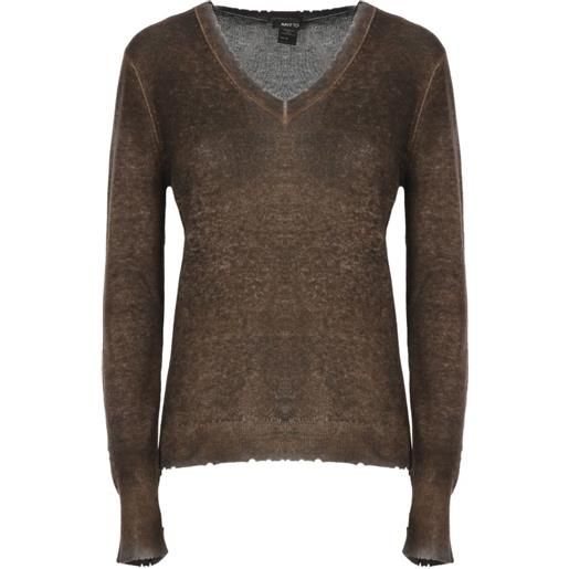Avant Toi maglione effetto vissuto con scollo a v - marrone