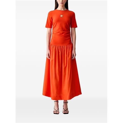 NEVER FULLY DRESSED sun-embroidered ruched maxi dress - arancione