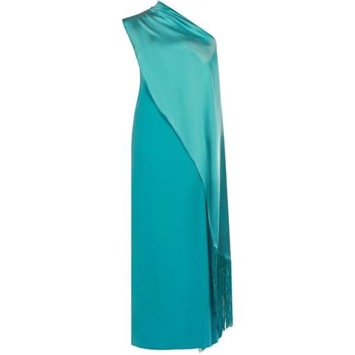 Taller Marmo abito lungo berenson monospalla con frange - blu
