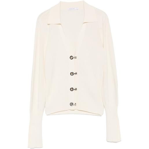 Patrizia Pepe ribbed-knit t-bar-fastening cardigan - bianco