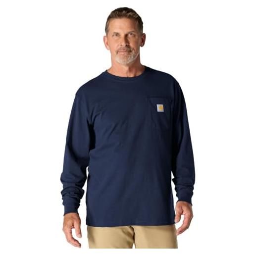 Carhartt, pocket t-shirt a manica lunga, loose fit uomo, blu navy, xxl