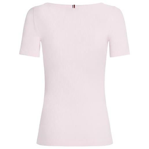 Tommy Hilfiger donna t-shirt maniche corte 5x2 rib slim fit, rosa (light pink), s