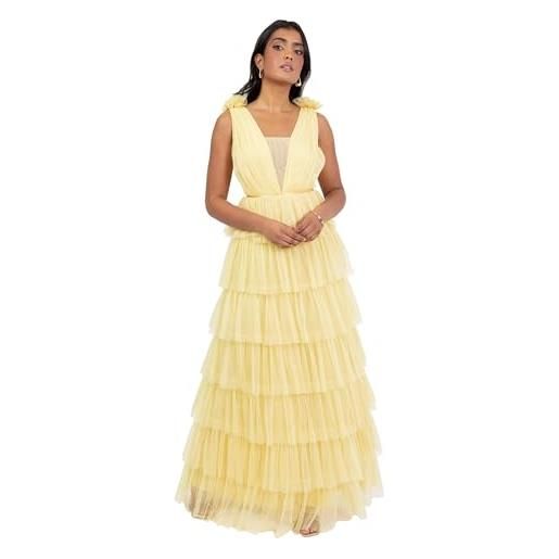 Anaya with Love women's maxi dress ladies recycled sleeveless plunge front ruffle tiered skirt a-line wedding guest bridesmaid ball gown, giallo chiaro 44