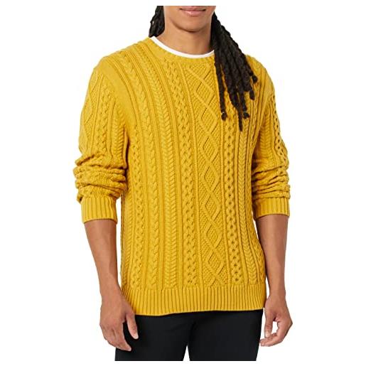 Amazon Essentials maglione da pescatore girocollo a coste a manica lunga in cotone 100% uomo, giallo senape, m