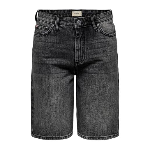 Only pantaloncini lunghi da donna in jeans a vita alta e vestibilità normale, nero delavé, xs