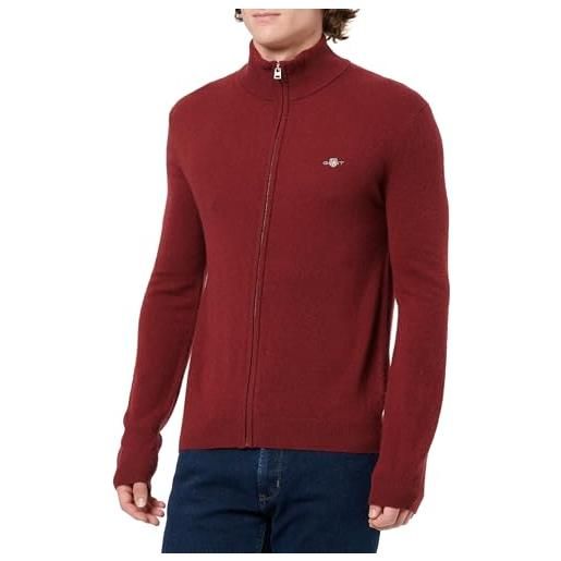 Gant extrafine lambswool zip cardigan, rosso prugna, xxl