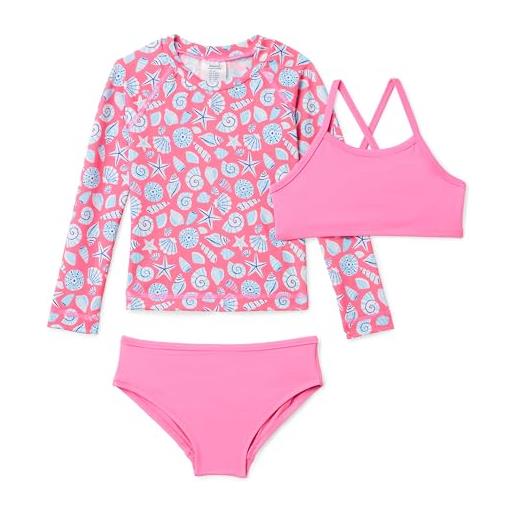 Amazon Essentials set bikini tre pezzi, con rashguard a maniche lunghe bambine e ragazze, rosa acceso/conchiglie, 5 anni