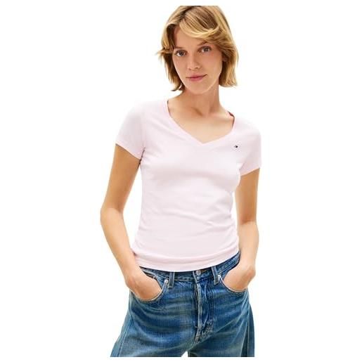 Tommy Jeans donna t-shirt maniche corte confezione da 2 con scollo a v, nero (ecru/light pink), m