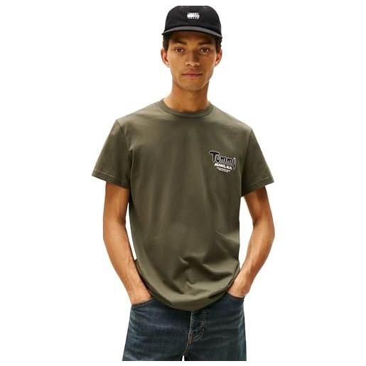 Tommy Jeans uomo t-shirt maniche corte slim font play con scollo rotondo, verde (pewter green), xxl
