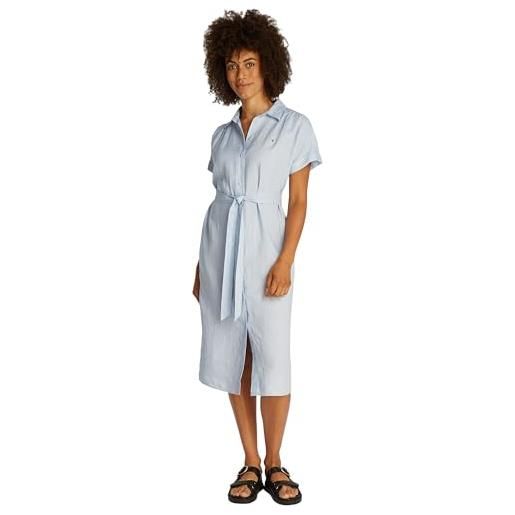 Tommy Hilfiger donna chemisier linen belted maniche corte, blu (breezy blue), 46