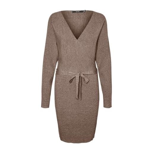 Vero moda vmhollyrem ls v-neck dress ga noos vestito, brown lentil, s donna