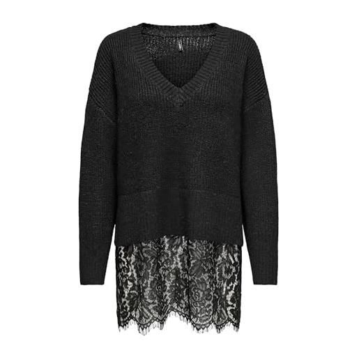 ONLY onlvivia ls life - maglia con scollo a v, in pizzo, nero, m