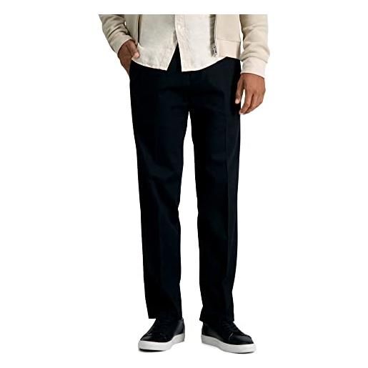 Haggar - pantaloni casual da uomo, no-stiro, gabra dritta, senza pieghe davanti, verde cachi, nero, 40w x 29l
