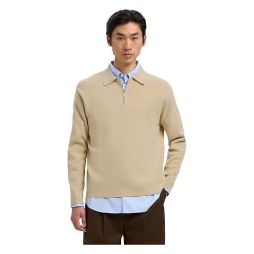 SELECTED MEN slhteller fn relaxed half zip polo noos, farina d'avena, xl